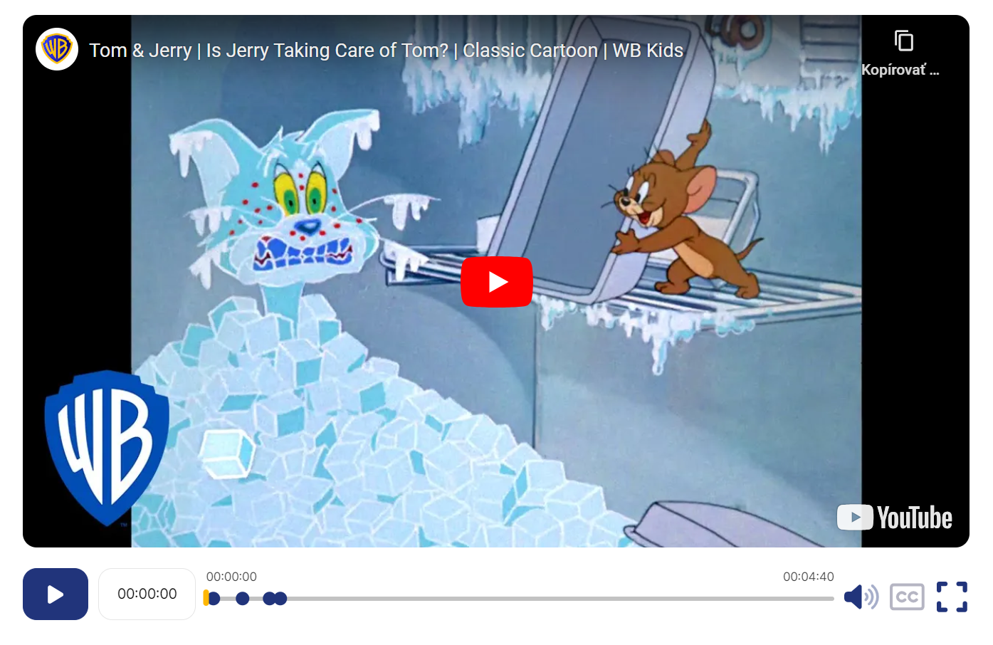 Screenshot from a Tom & Jerry cartoon with Jerry pouring ice cubes on a frozen Tom.