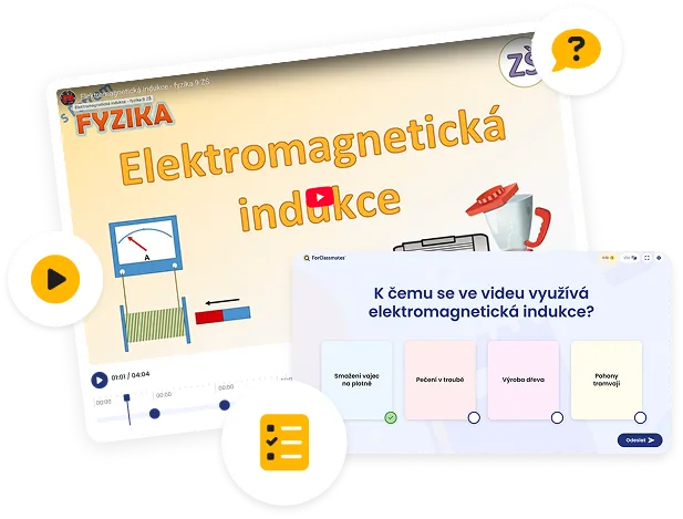 Interaktivní video o elektromagnetické indukci s otázkou pro žáky.